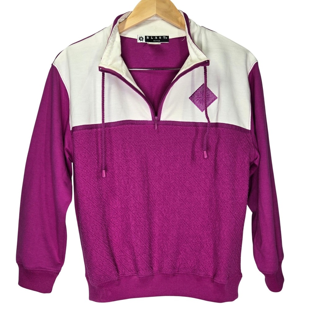 Blast‎ Petites Vintage 90s Colorblock Quarter Zip Pullover Magenta White Small